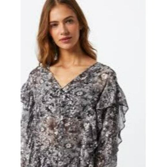 The Kooples Paris Women's Long Sleeve Button Down Floral Ruffle Blouse Size M - Picture 14 of 15
